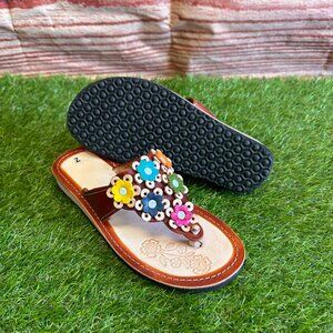 Women's Genuine Leather Sandals with Flower Details Handmade in Mexico